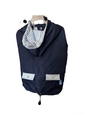 Draper James Dog Navy Hooded Rain Jacket with Blue-White Striped Lining